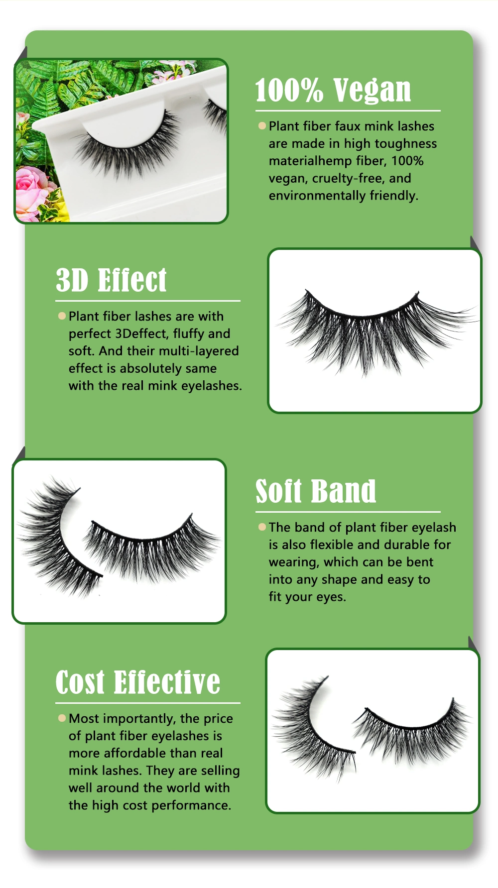 Eyelashes Supplier 3D Mink Lashes Private Label Plant Fiber Eyelashes Extension Vendor