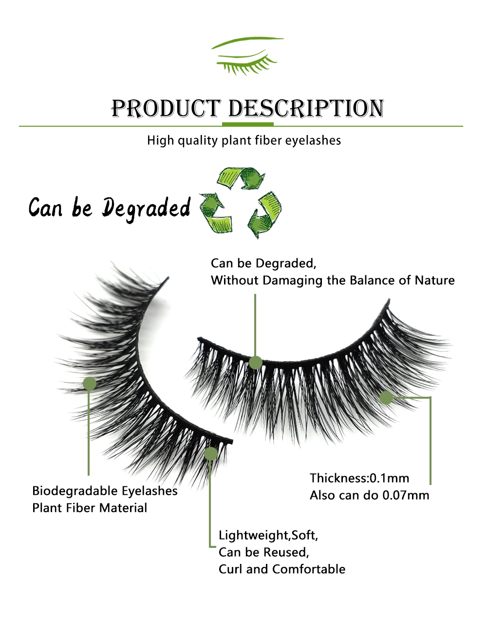 2022 New Style Biodegradable Eyelashes Eco- Friendly Lashes Degradable Plant Fiber 3D False Lashes
